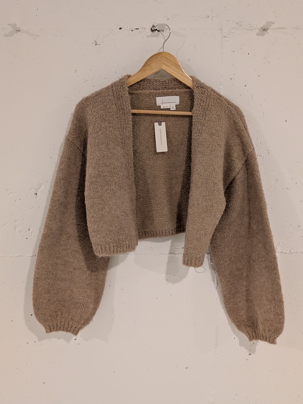 Anthropologie Cozy Cropped Open-Front Sweater Cardigan - Taupe